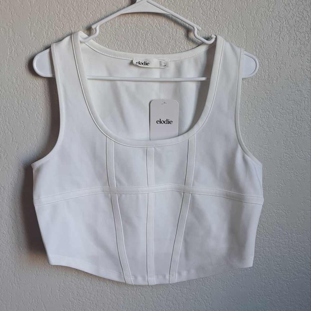 NWT Elodie White Corset Styled Crop Top Size Large